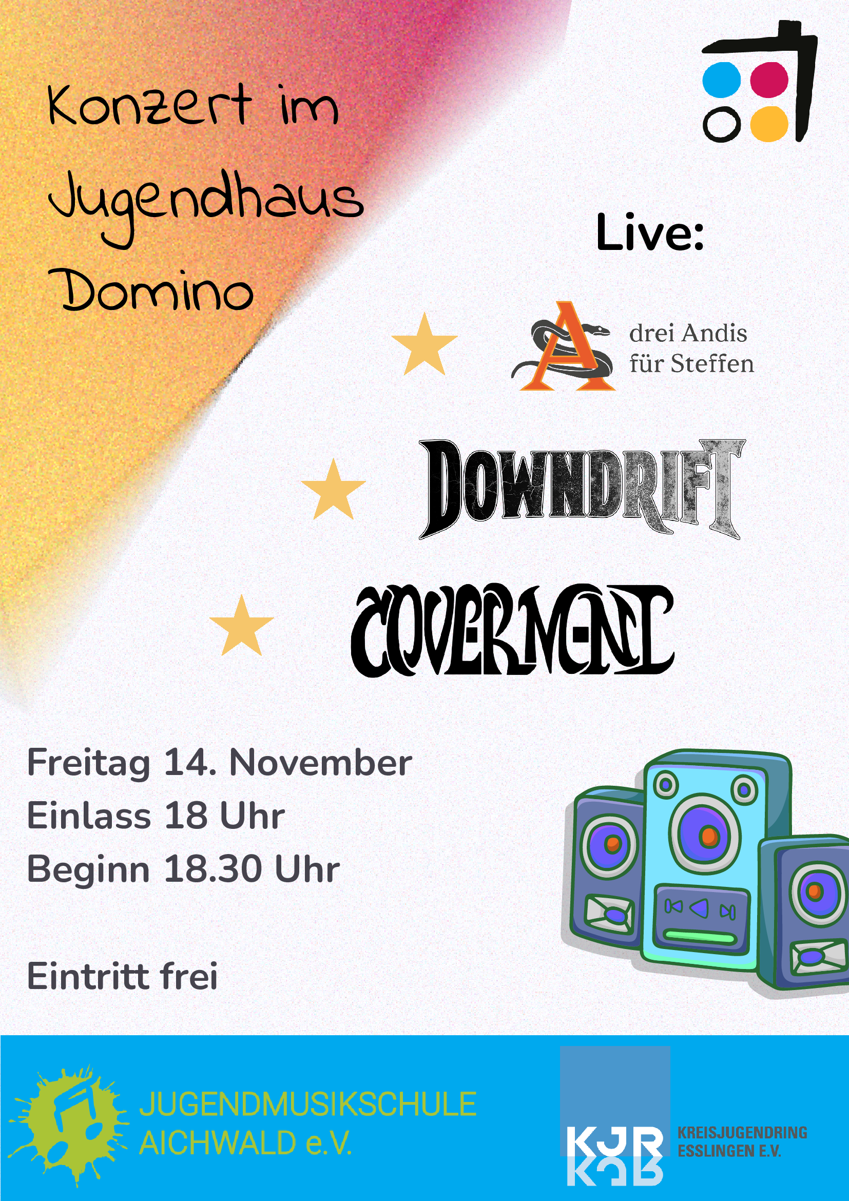 Plakat Ankündigung Konzert mit Logos der drei Bands