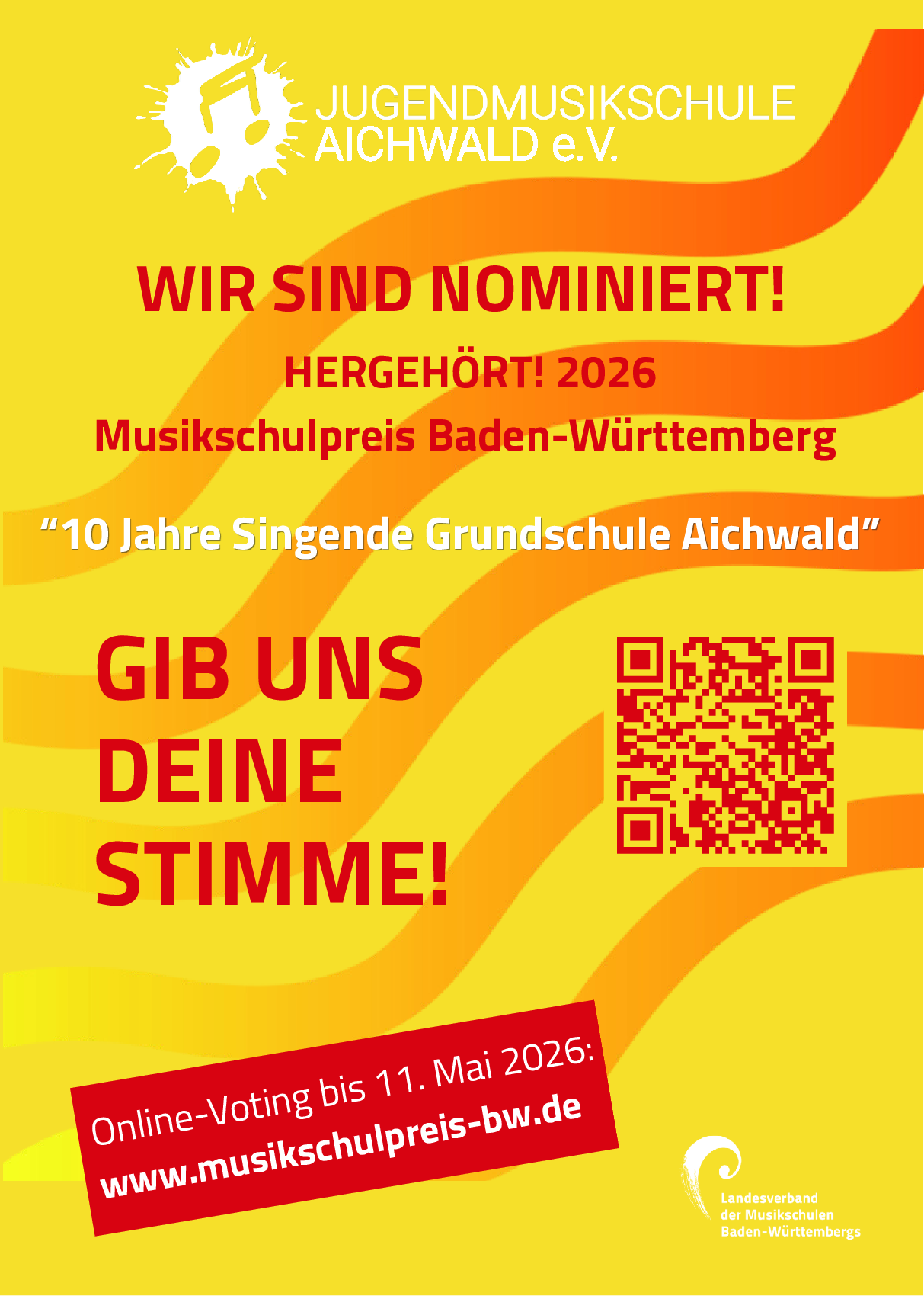 Buntes Plakat mit dem Aufruf zum Voting und einem QR-Code